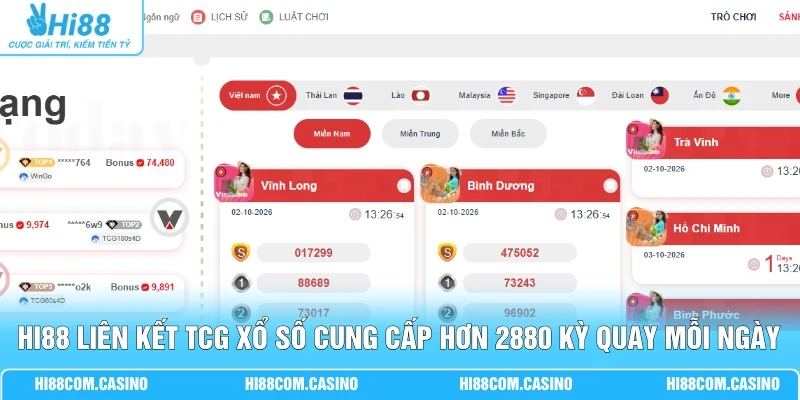 Trải Nghiệm TCG Xổ Số Rinh Ngay 50 Triệu Đồng Cực Nhanh 1 Hi88 liên kết TCG xổ số cung cấp hơn 2880 kỳ quay mỗi ngày