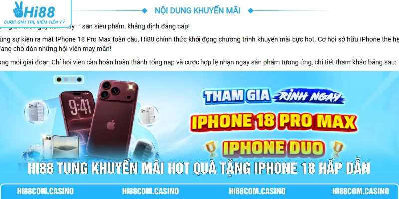 Tổng Hợp Khuyến Mãi HOT Giá Trị 58.888K Tại Nhà Cái Hi88 3 Hi88 tung khuyến mãi Hot quà tặng iPhone 18 hấp dẫn