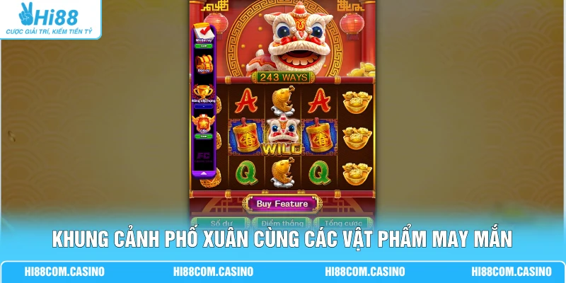 Tết Nguyên Đán - Hái Lộc X888 Chỉ Sau 1 Lần Kích Hoạt Bonus 1 Khung cảnh phố xuân cùng các vật phẩm may mắn